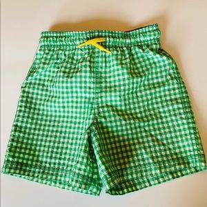 Mini Boden Green Gingham Swim Shorts With Blue Pocket Size 3-4 Years